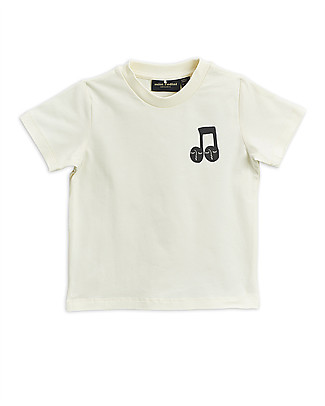 Mini Rodini Note Off-White Tee - Elasticated Organic Cotton Long Sleeves Tops