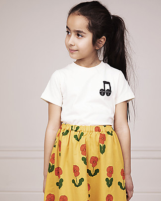 Mini Rodini Note Off-White Tee - Elasticated Organic Cotton Long Sleeves Tops