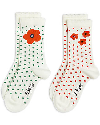 Mini Rodini Pack of 2 Scallop Socks - Pois and Flowers - Organic Cotton Socks