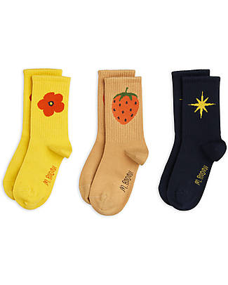 Mini Rodini Pack of 3 Socks - Yellow Apricot and Dark Blue - Organic Cotton Socks