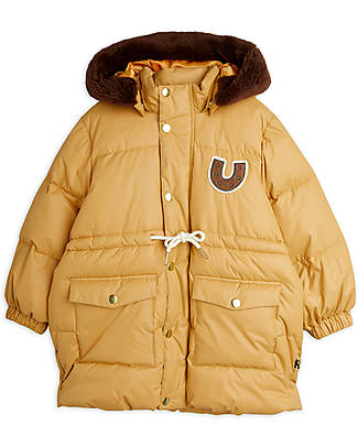 Mini Rodini Padded Down Jacket - Horseshoe - Beige - with Drawstring at the Waist - 100% Recycled Fabric Down Jacket
