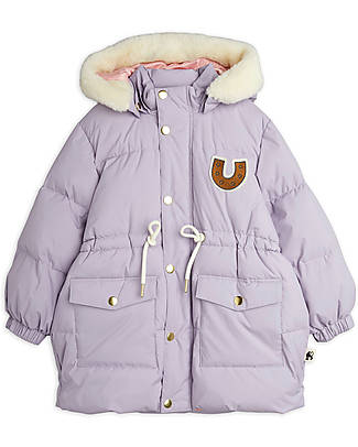 Mini Rodini Padded Down Jacket - Horseshoe - Beige - with Drawstring at the Waist - 100% Recycled Fabric Down Jacket