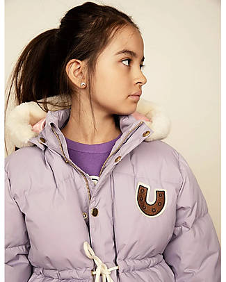 Mini Rodini Padded Down Jacket - Horseshoe - Beige - with Drawstring at the Waist - 100% Recycled Fabric Down Jacket
