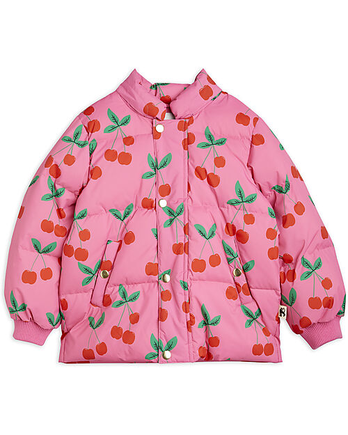 Mini Rodini Padded Jacket - Cherries - Pink - with Front Pockets - 100% Recycled Material Down Jacket