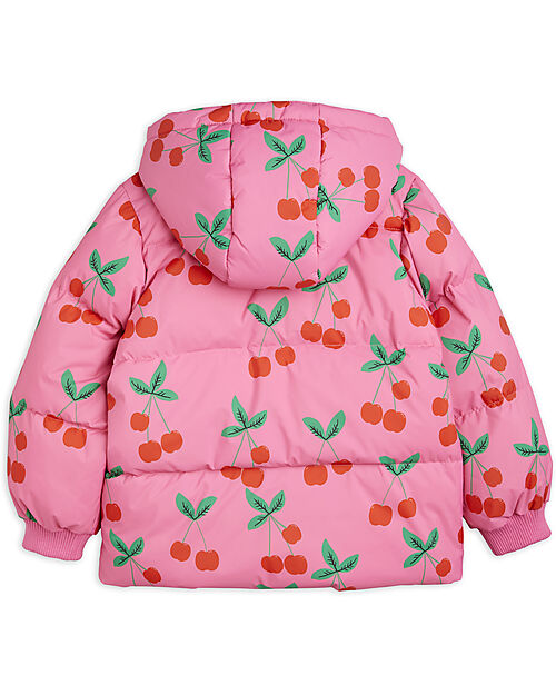 Mini Rodini Padded Jacket - Cherries - Pink - with Front Pockets - 100% Recycled Material Down Jacket