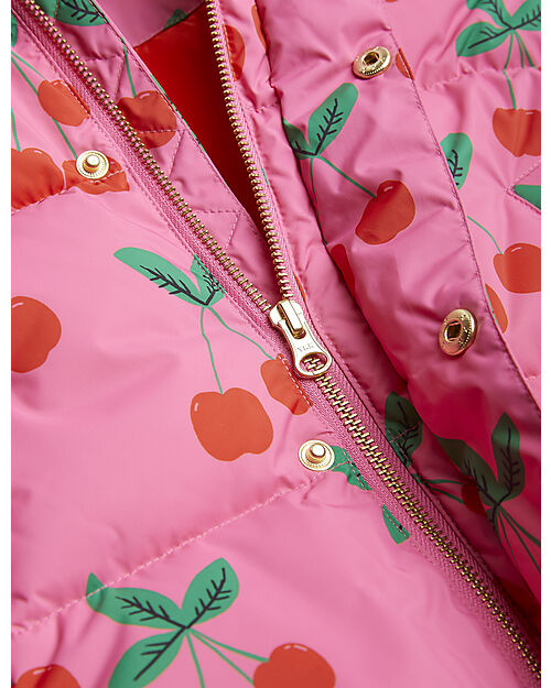 Mini Rodini Padded Jacket - Cherries - Pink - with Front Pockets - 100% Recycled Material Down Jacket