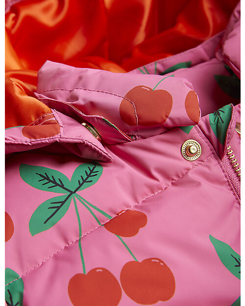 Mini Rodini Padded Jacket - Cherries - Pink - with Front Pockets - 100% Recycled Material Down Jacket