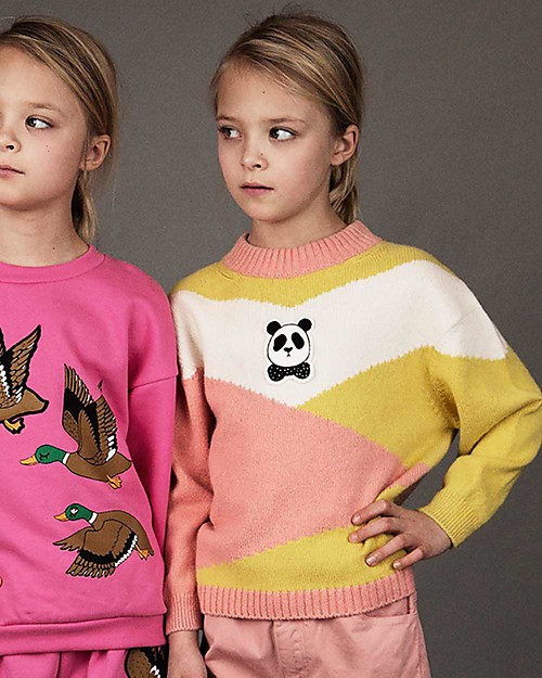 Mini Rodini Panda Knitted Pullover, Pink - Wool-Cotton blend Jumpers