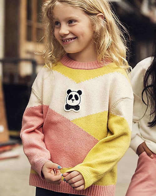 Mini Rodini Panda Knitted Pullover, Pink - Wool-Cotton blend Jumpers
