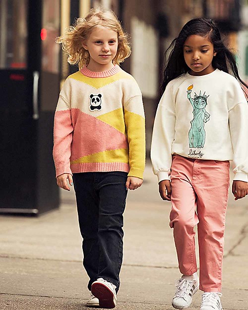 Mini Rodini Panda Knitted Pullover, Pink - Wool-Cotton blend Jumpers