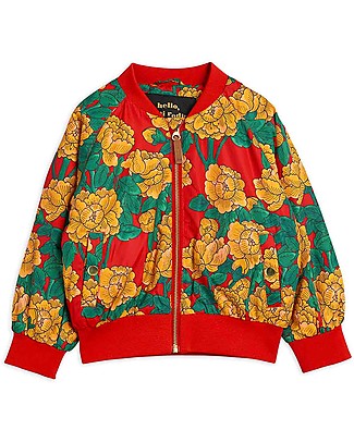 Mini Rodini Peonies Baseball Jacket - Red - 100% Recycled Fabric! Jackets