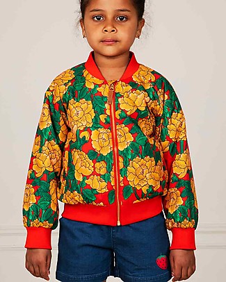 Mini Rodini Peonies Baseball Jacket - Red - 100% Recycled Fabric! Jackets