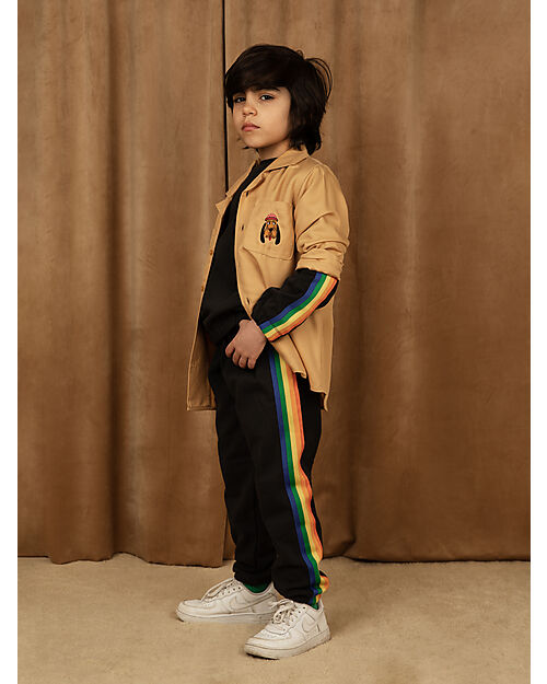 Mini Rodini Rainbow Stripe Sweatpants - Black - 100% Organic Cotton GOTS Trousers