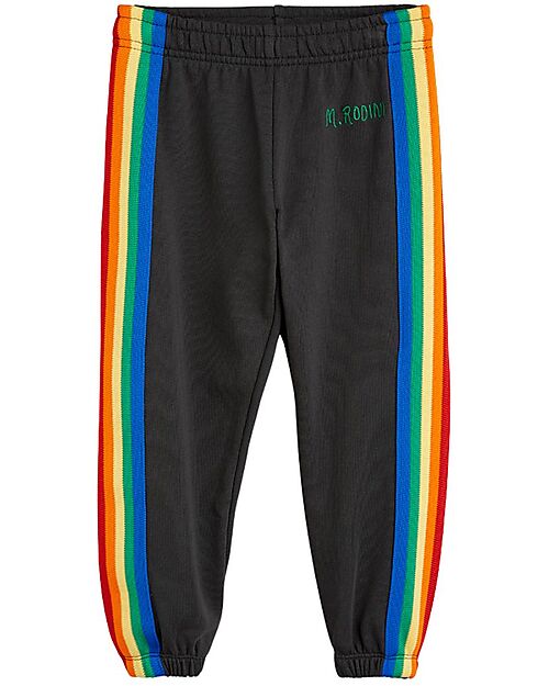 Mini Rodini Rainbow Stripe Sweatpants - Black - 100% Organic Cotton GOTS Trousers