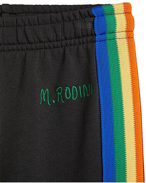 Mini Rodini Rainbow Stripe Sweatpants - Black - 100% Organic Cotton GOTS Trousers