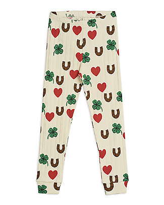 Mini Rodini Ribbed Clover Leggings - Elasticated Organic cotton Leggings