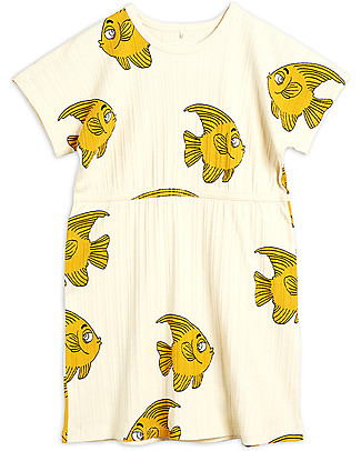 Mini Rodini Ribbed Fish Dress - Elasticated Organic Cotton Dresses