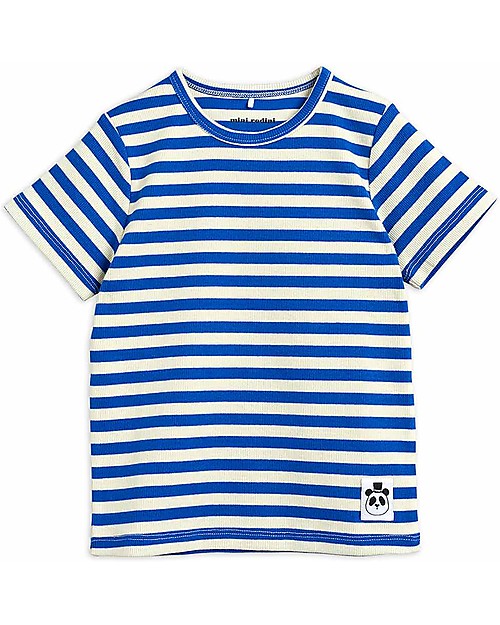 Mini Rodini Ribbed Tee - Blue Stripes - Elasticated Organic Cotton T-shirts