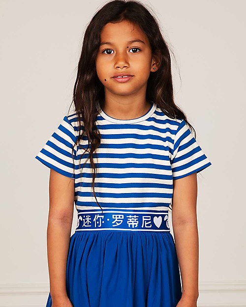 Mini Rodini Ribbed Tee - Blue Stripes - Elasticated Organic Cotton T-shirts