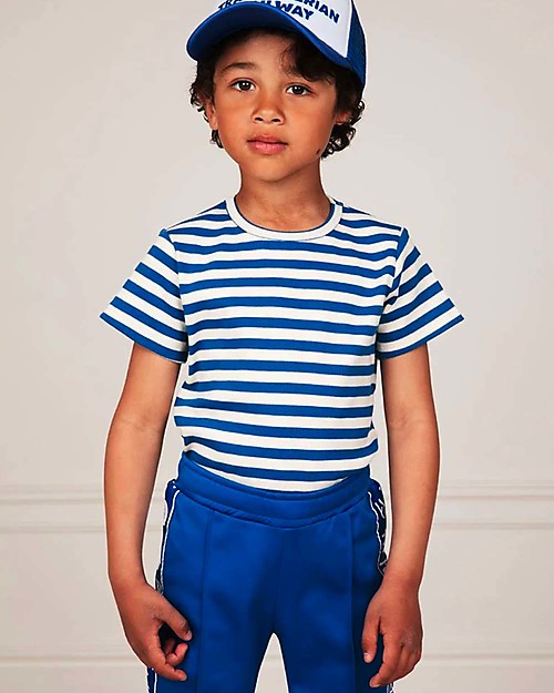 Mini Rodini Ribbed Tee - Blue Stripes - Elasticated Organic Cotton T-shirts