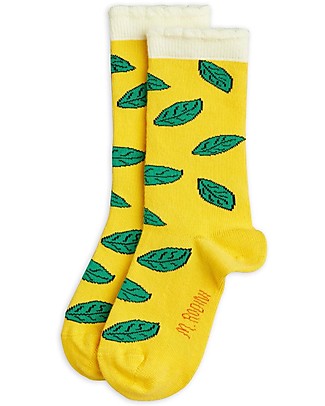 Mini Rodini Scallop Socks - Leaf - Yellow - Organic Cotton Socks