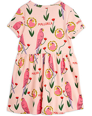 Mini Rodini Short Sleeve Dress - Parrot Print - Pink - 100% Organic Cotton Dresses_