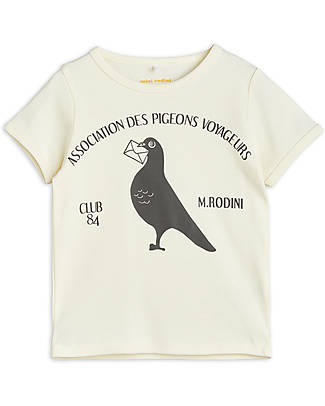 Mini Rodini Short Sleeved T-Shirt - Pigeons - White - 100% Organic Cotton GOTS T-shirts