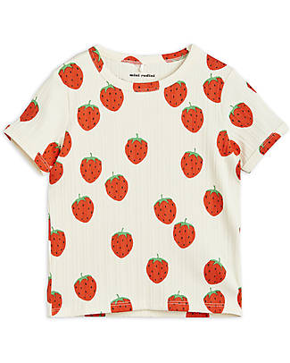 Mini Rodini Short Sleeves T-Shirt - Strawberries - White - Organic Cotton GOTS T-shirts
