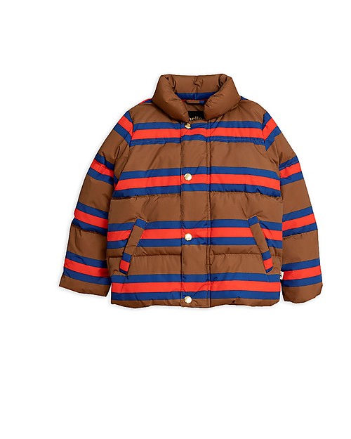 Mini Rodini Stripes Puffer Jacket, Brown - 100% Recycled Fabric, Water-Resistant Down Jacket