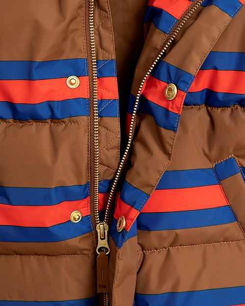 Mini Rodini Stripes Puffer Jacket, Brown - 100% Recycled Fabric, Water-Resistant Down Jacket