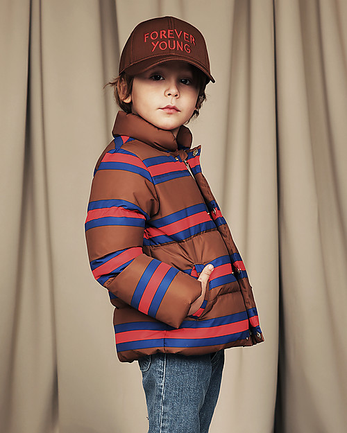 Mini Rodini Stripes Puffer Jacket Brown 100 Recycled Fabric Water Resistant unisex bambini