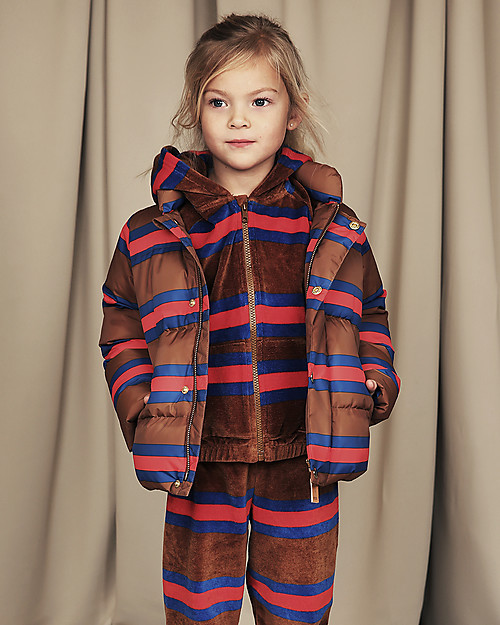 Mini Rodini Stripes Puffer Jacket, Brown - 100% Recycled Fabric, Water-Resistant Down Jacket