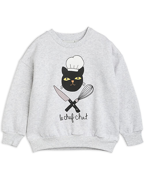 Mini Rodini Sweatshirt - Chef Cat - Melange Grey - 100% Organic Cotton GOTS
​ Sweatshirts