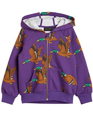 Mini Rodini Sweatshirt - Ducks aop - Purple - with Front Zip - 100% Organic Cotton Sweatshirts