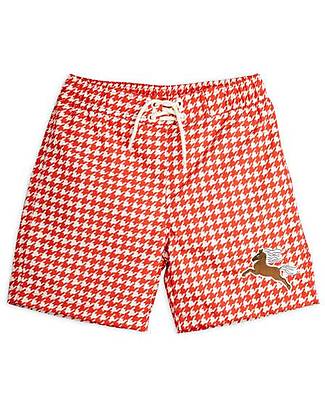 Mini Rodini Swim Shorts - Horse - Red and White - 100% Recycled Polyester Swimming Trunks