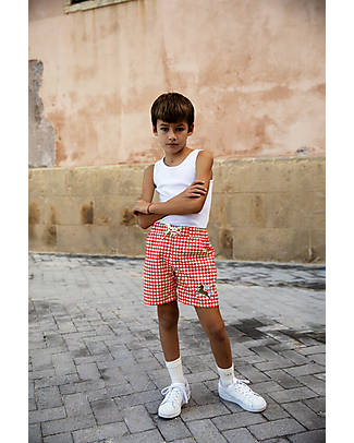 Mini Rodini Swim Shorts - Horse - Red and White - 100% Recycled Polyester Swimming Trunks