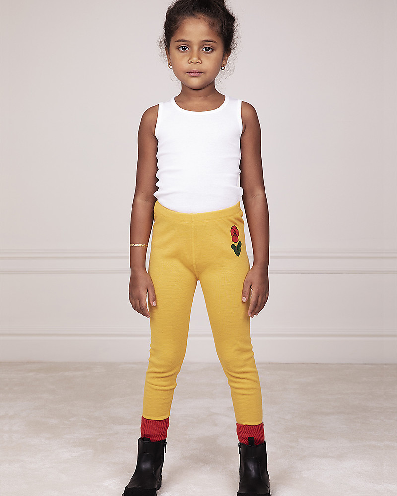 Mini Rodini Viola Yellow Leggings - 100% Merino Wool girl