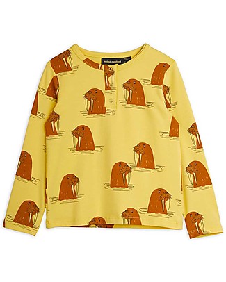 Mini Rodini Walrus Long Sleeves Tee - Yellow - 100% Organic Cotton T-Shirts And Vests