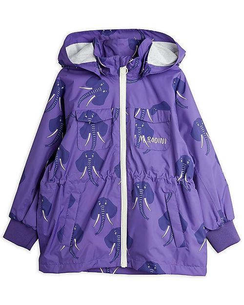 Mini Rodini Waterproof Hooded Elephant Jacket - Shell - Purple Waterproof