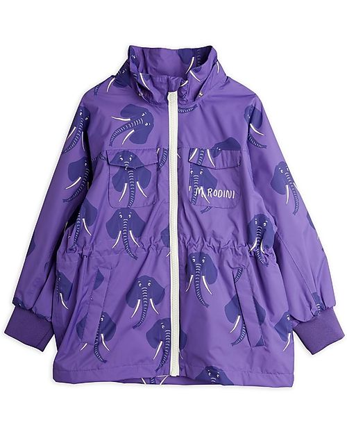 Mini Rodini Waterproof Hooded Elephant Jacket - Shell - Purple Waterproof