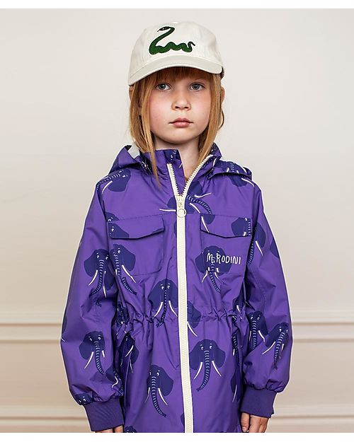 Mini Rodini Waterproof Hooded Elephant Jacket - Shell - Purple Waterproof
