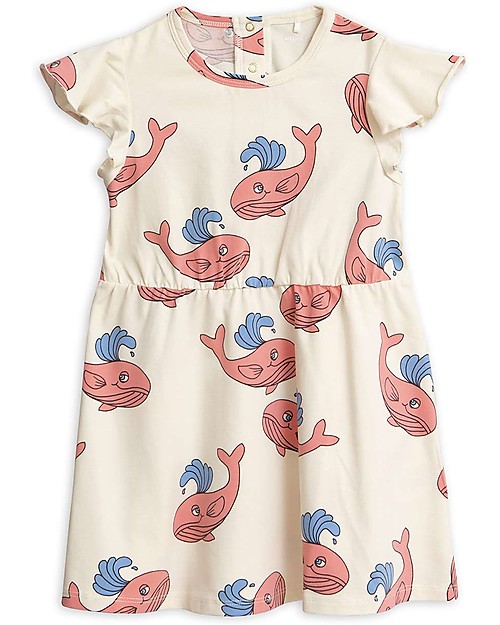 Mini Rodini Whale Dress with Short Wing Sleeves, Pink - Organic cotton Dresses_