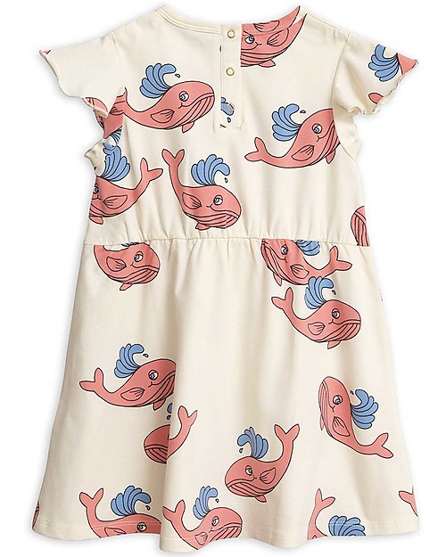 Mini Rodini Whale Dress with Short Wing Sleeves, Pink - Organic cotton Dresses_