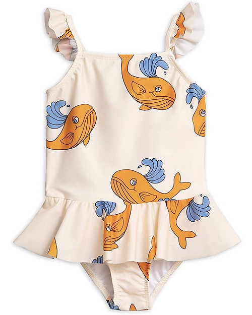 Mini Rodini Whale Skirt Swimsuit, Orange - UPF 50 + Swimsuits