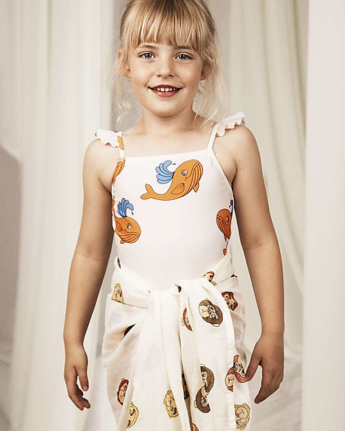 Mini Rodini Whale Skirt Swimsuit, Orange - UPF 50 + Swimsuits