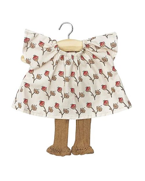 Minikane Set with Mazarine Future Top and Chloé Footless Ruffles Tights - Cotton Flowers - Caramel - Cotton - for Dolls Dolls Accessories