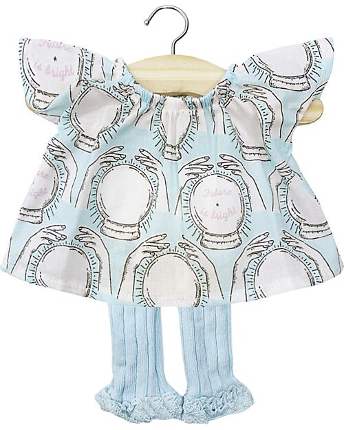 Minikane Set with Mazarine Future Top and Chloé Footless Ruffles Tights - Ice Blue - Cotton - for Dolls Dolls Accessories