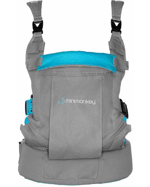 Minimonkey Dynamic Ergonomic Baby Carrier - Grey/Turquoise - 4 in 1 Carrier - Water Resistant Baby Carriers