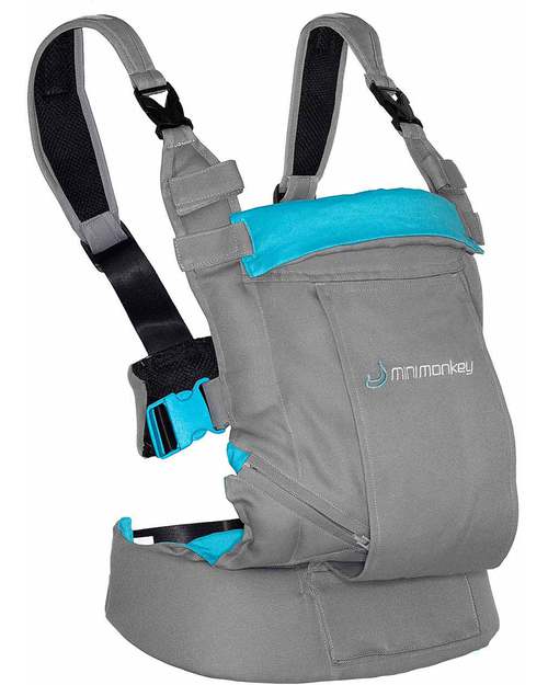 Minimonkey Dynamic Ergonomic Baby Carrier - Grey/Turquoise - 4 in 1 Carrier - Water Resistant Baby Carriers
