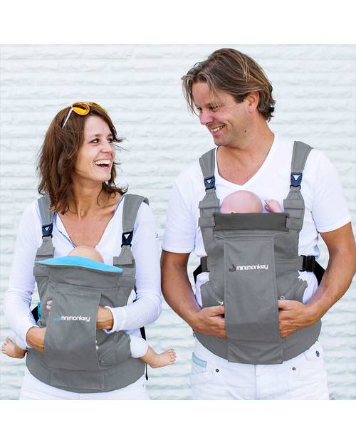 Minimonkey Dynamic Ergonomic Baby Carrier - Grey/Turquoise - 4 in 1 Carrier - Water Resistant Baby Carriers